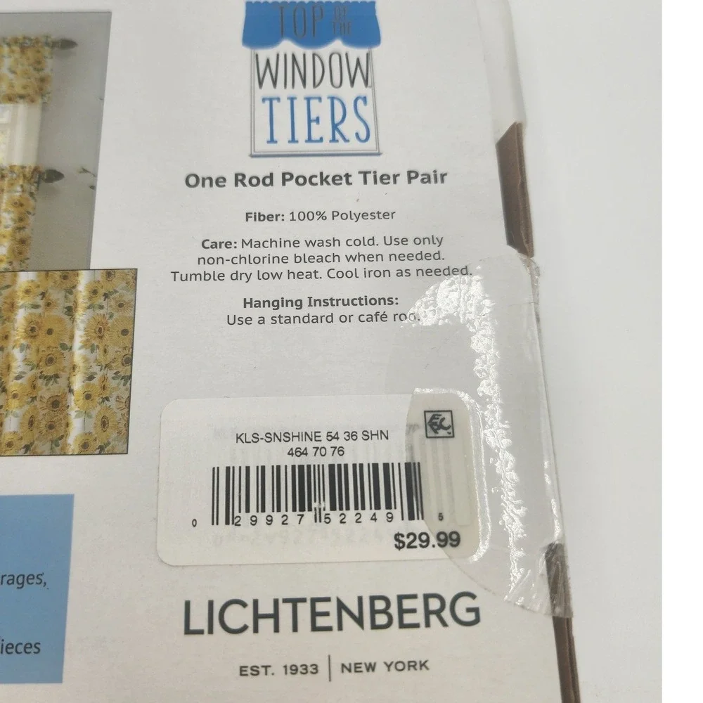 Lichtenberg Sunflower Rod Pocket Kitchen Window Tier Pair 54 x 36 Sunshine
